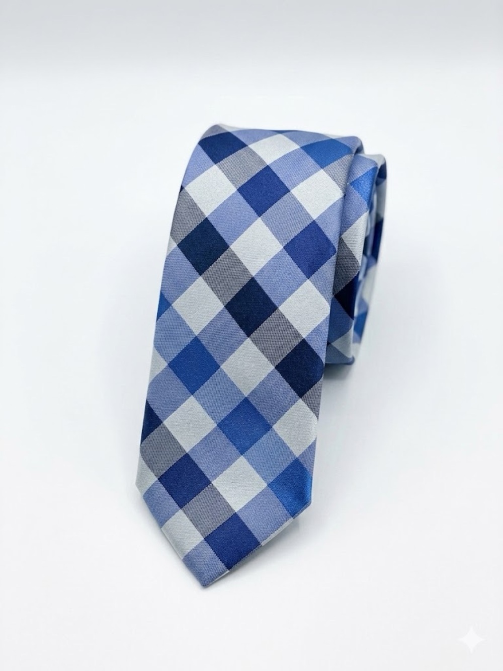 Perry Ellis Portfolio Men's Blue Gingham Plaid Check Silk Blend Neck Tie